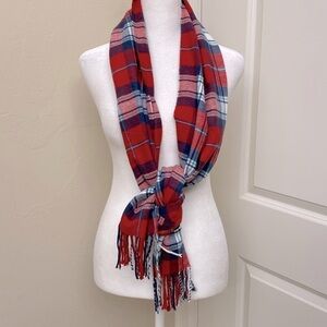 100% Cashmere Classic Red/Blue Plaid Winter Scarf Women’s Made in Scotland 72’